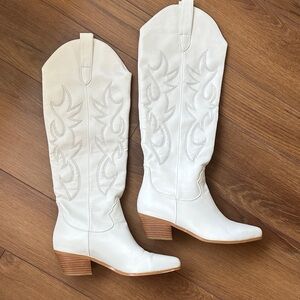 White Western Leather Boots